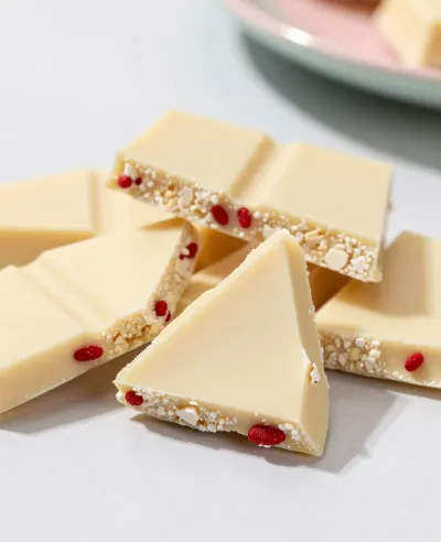 White Chocolate Bark Shards with Red Accents - Food - AI generated image