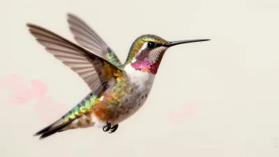 Hummingbird Hovering with Iridescent Plumage - Wildlife - AI generated image