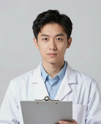 Young Scientist in Lab Coat Holding Clipboard - Portrait - AI generated image