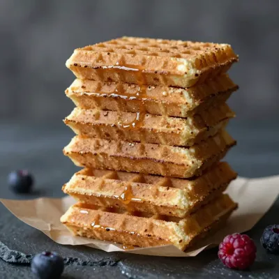 Golden Waffles Stacked with Syrup and Sugar - Food - AI generated image