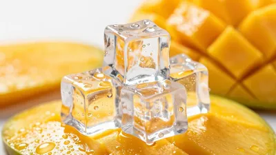 Ice Cubes Stacked on Mango Pieces - Food - AI generated image