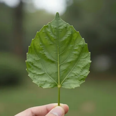 Leaf Held Between Fingers in Soft Light - Nature - AI generated image