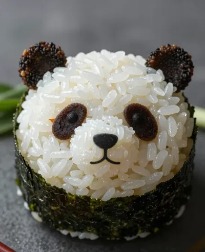 Panda-Shaped Sushi Roll Close-Up - Food - AI generated image