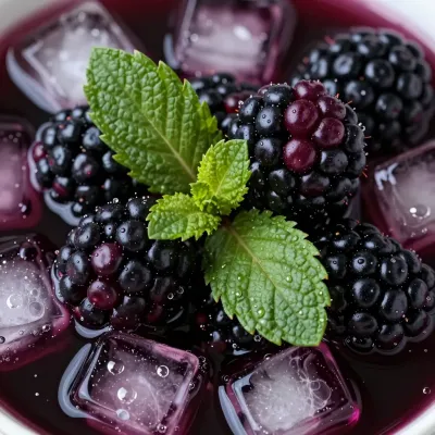 Blackberries and Mint Leaves in Icy Water - Food - AI generated image
