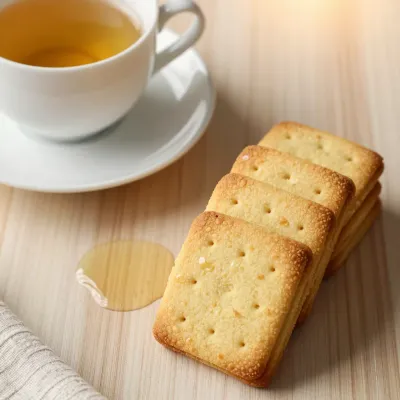 Stacked Biscuits with Steaming Tea - Food - AI generated image