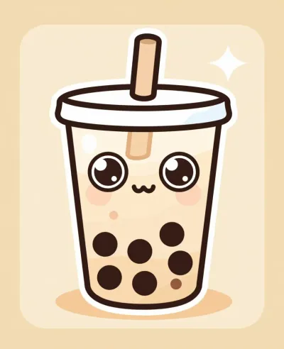 Anthropomorphic Bubble Tea Cup with Tapioca Pearls - Food - AI generated image
