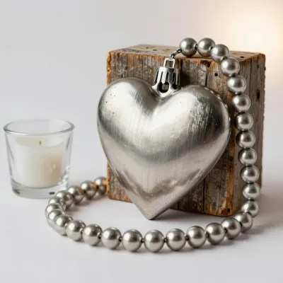 Metal Heart Ornament with Beads and Candle - Decor - AI generated image