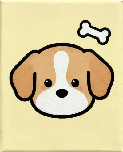 Puppy Face with Bone Floating Above - Animals - AI generated image