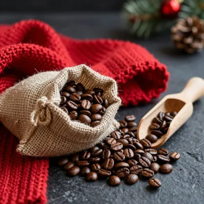 Coffee Beans in Burlap Sack Festive Setting - Food - AI generated image
