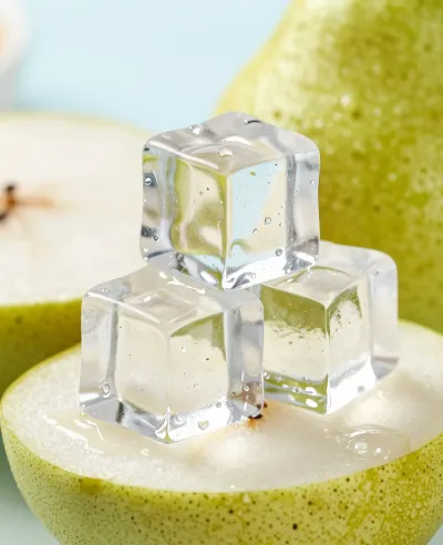 Ice Cubes Stacked on Pear Slice - Food - AI generated image