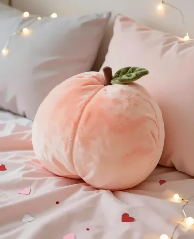 Soft Pink Peach Pillow on Bed - Furniture - AI generated image