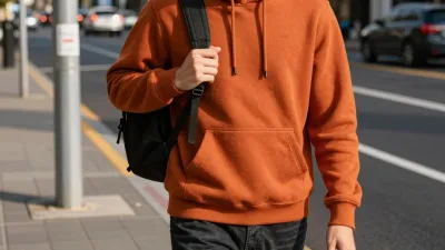 Person in Orange Hoodie at Bus Stop - People - AI generated image