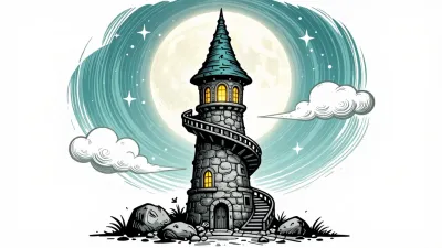 Spiral Stone Tower Moonlit Night - Architecture - AI generated image