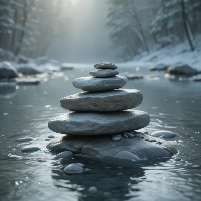 Stack of Smooth Stones Balanced on Riverbank - Nature - AI generated image