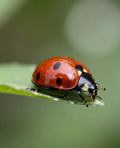 Glossy Ladybug on Leaf Edge - Insects - AI generated image