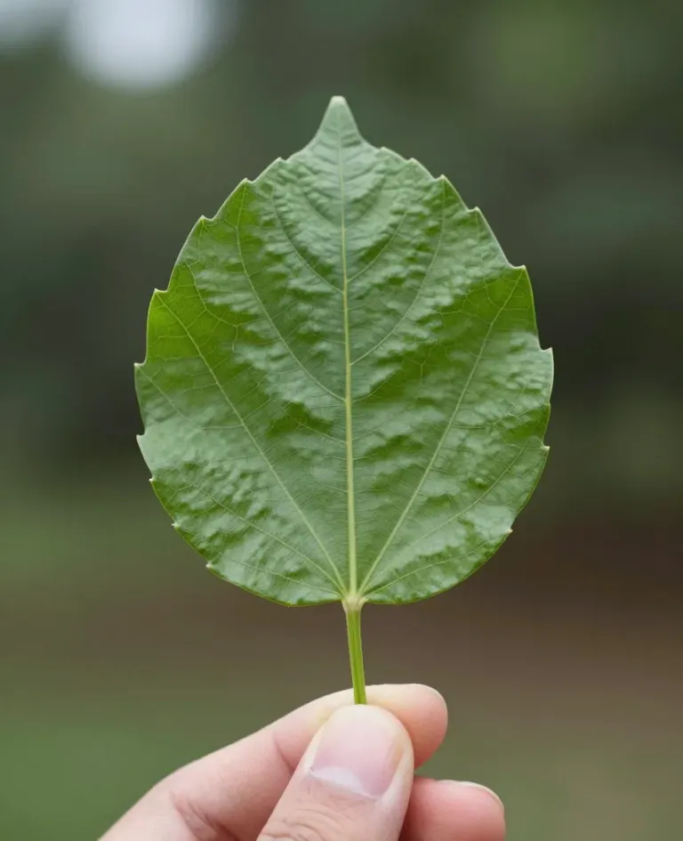 Green Leaf Held Between Fingers with Soft Light - Nature - AI generated image