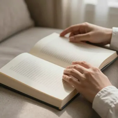 Hands Pausing on Book Pages - People - AI generated image