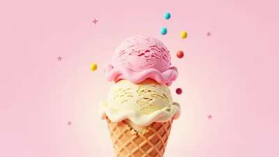 Ice Cream Cone Bursting with Scoops - Food - AI generated image