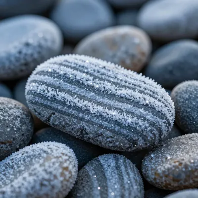 Frost-Covered Pebbles Close-Up - Nature - AI generated image