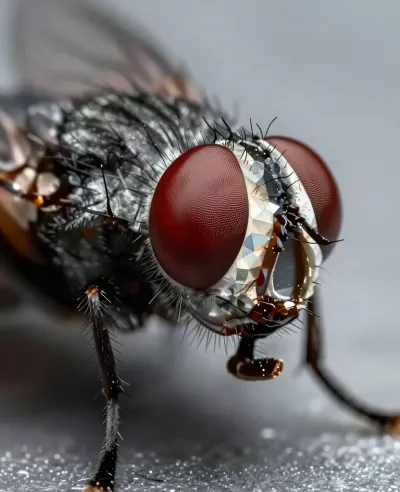 Fly Compound Eyes with Glossy Red Sheen - Insects - AI generated image