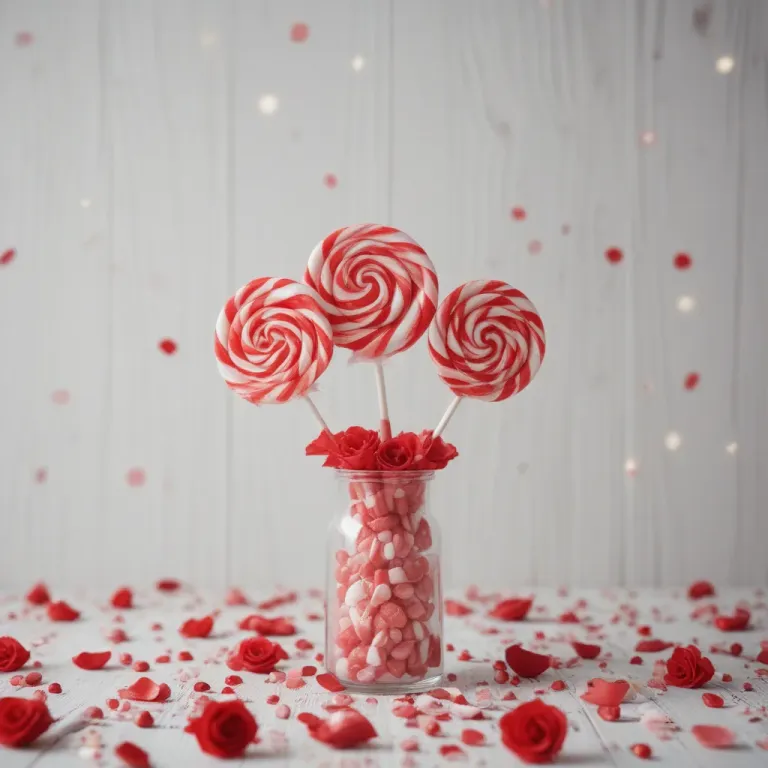 Peppermint Lollipops in Glass Jar with Rose Petals - Food - AI generated image