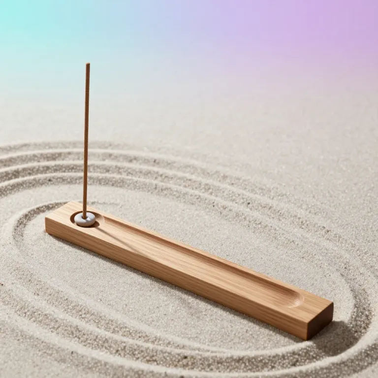 Incense Holder Resting on Raked Sand - Still Life - AI generated image