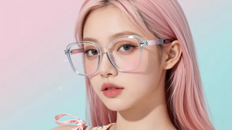 Pastel Pink-Haired Model with Clear Glasses - Fashion - AI generated image