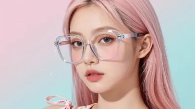 Pastel Pink-Haired Model with Clear Glasses - Fashion - AI generated image
