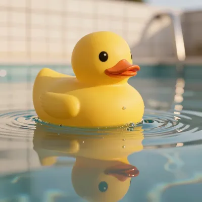 Yellow Rubber Duck Floating on Sunlit Pool - Toys - AI generated image