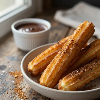 Crispy Churros with Chocolate Sauce - Food - AI generated image