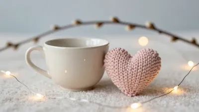 Teacup with Knitted Hearts Ambient Glow - Food & Drink - AI generated image