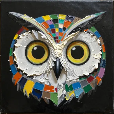 Neon Owl's Stare with Textured Paint Strokes - Wildlife - AI generated image
