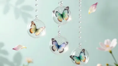 Butterfly-filled Orbs with Fluttering Petals - Nature - AI generated image
