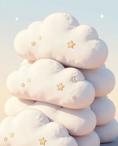 Stack of Cloud-Shaped Pillows Softly Lit - Furniture - AI generated image