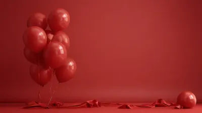 Glossy Red Balloons Clustered Against Solid Red Background - Celebration - AI generated image