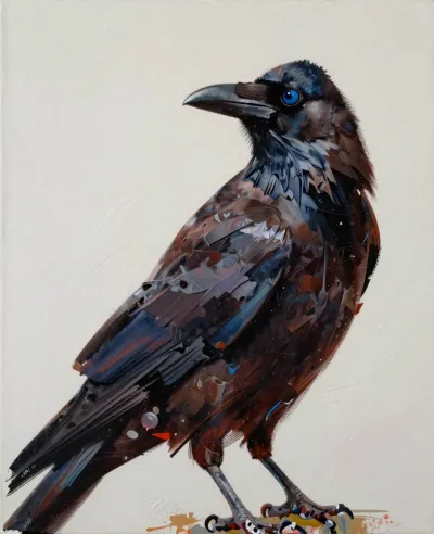 Crow Perched with Metallic Feathers - Wildlife - AI generated image