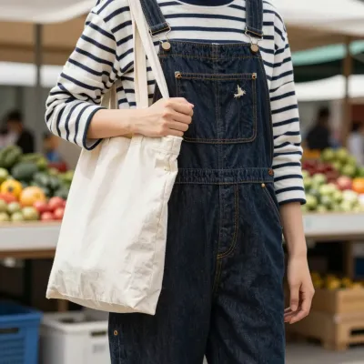 Person in Denim Overalls at Market - Fashion - AI generated image