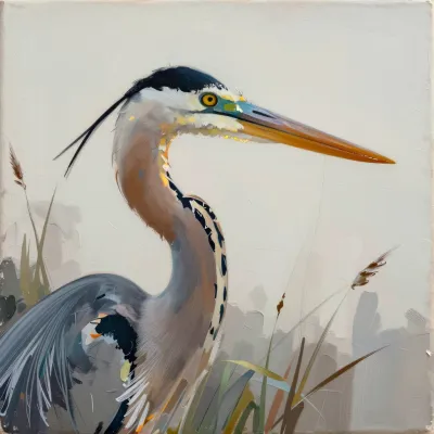 Great Blue Heron Amidst Marshland - Wildlife - AI generated image