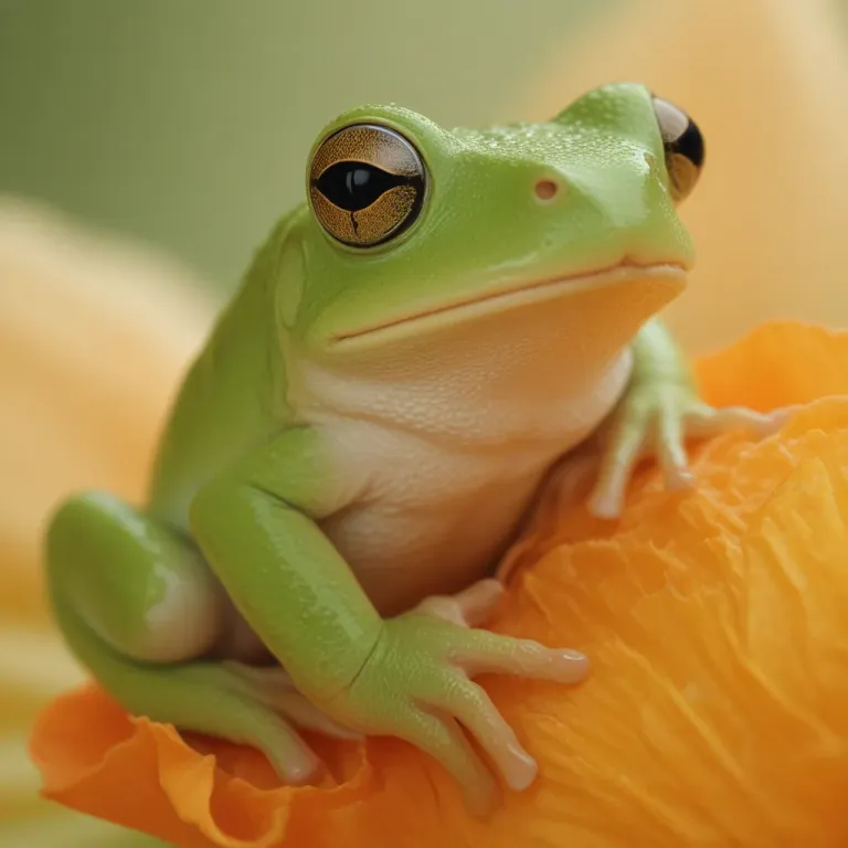 Green Frog Resting on Golden Petals - Wildlife - AI generated image