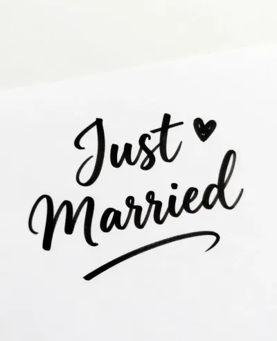 Just Married Script on White Paper - Wedding - AI generated image