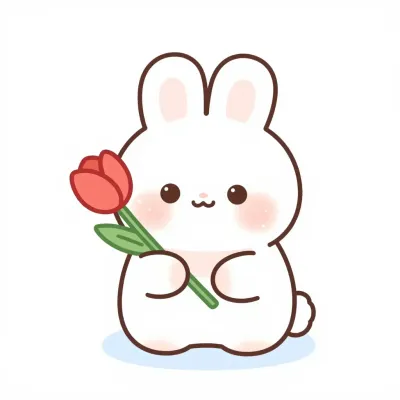 Cute Bunny Holding Red Tulip - Animals - AI generated image