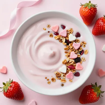 Yogurt Bowl with Heart Candies and Granola - Food - AI generated image