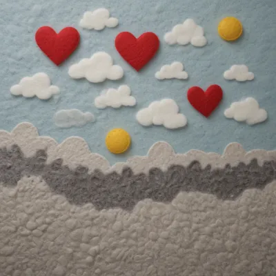 Felt Hearts and Sun in Sky - Felt - AI generated image