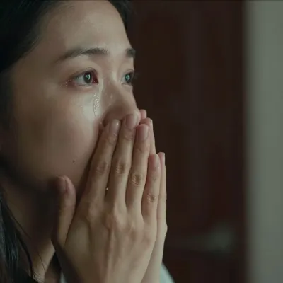 Crying Woman Covering Face with Tears - Portrait - AI generated image