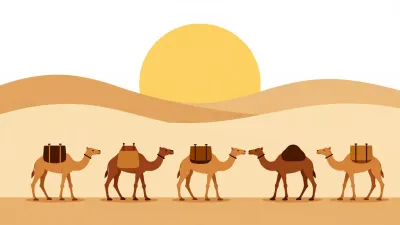 Camel Caravan in Soft Sand at Sunset - Desert - AI generated image