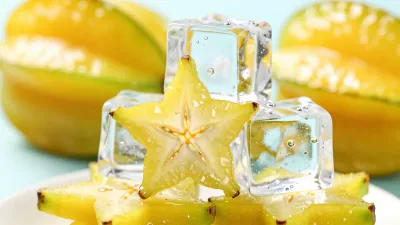Starfruit Slice on Ice Cubes - Food - AI generated image