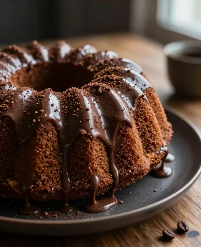 Mocha-glazed bundt cake with glossy glaze - Food - AI generated image