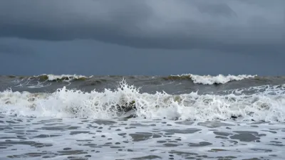 Crashing Waves with Frothy Foam Under Overcast Sky - Seascape - AI generated image
