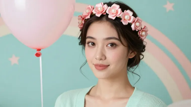 Flower-Crown Model with Balloon - Fashion - AI generated image