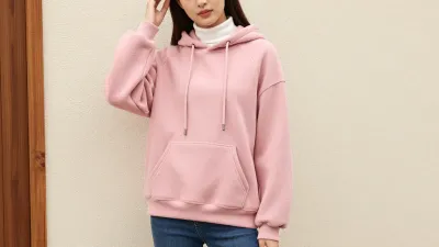 Soft Pink Hoodie on Neutral Background - Fashion - AI generated image
